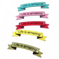 Plexi Acrylic Tag with Engraved "Life is amazing" with 2 holes 54x11mm
