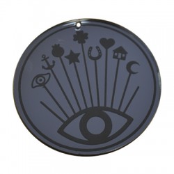 Plexi Acrylic Lucky Pendant Round w/ Evil Eye & Symbols 90mm