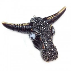 Resin Pendant Bull Head with Stones (on Eyes) ~70x48mm