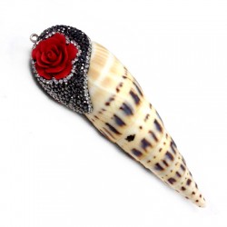 Shell Pendant with Cinnabar and Stones (~30x100mm)
