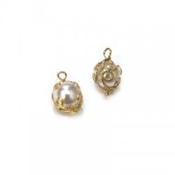 Pearl ABS Charm Round w/ Brass Wire 10mm