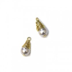 Pearl ABS Charm Drop w/ Brass Wire 8x17mm