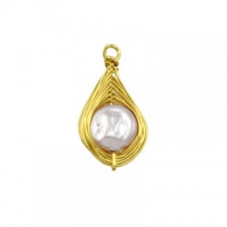 Pearl ABS Charm Drop w/ Brass Wire 11x16mm