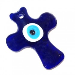 Glass Pendant Cross w/ Evil Eye & Enamel 60x70mm