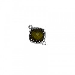 Brass Square Connector w/ Glass Stone 13x18mm