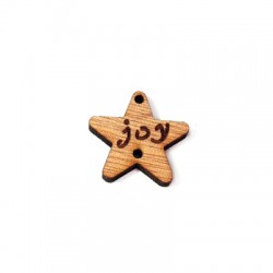 Wooden Lucky Pendant Star '“joy” w/ 2 Holes 25mm