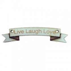 Ciondolo di Legno Targhetta con Scritta "Live Laugh Love" 55x11mm