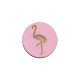 Wooden Cabochon  Round Pendant with Engraved Flamingo
