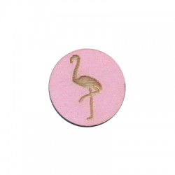 Wooden Cabochon  Round Pendant with Engraved Flamingo