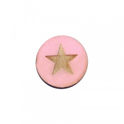 Wooden Cabochon Round Pendant with Engraved Star 15mm