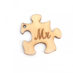 Ciondolo di Legno Puzzle con scritta "Mr" 28x29mm