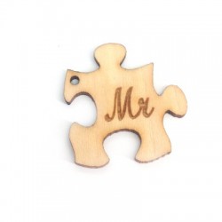 Ciondolo di Legno Puzzle con scritta "Mr" 28x29mm