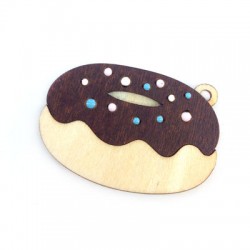 Wooden Pendant Donut with Enamel 50x34mm