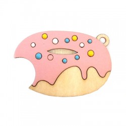 Wooden Pendant Donut with Enamel 50x33mm