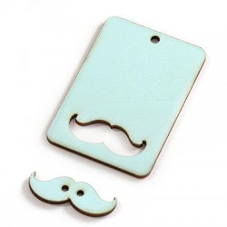 Wooden Rectangle Tag Pendant 50x35mm Mustache 25x9mm
