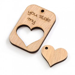 Wooden Pendant Rectangle "YOU STOLE MY" 45x30mm Heart 21x25mm