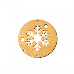 Wooden Lucky Pendant Round w/ Snowflake & Stars 90mm