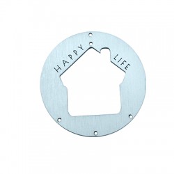 Ξύλινο Μοτίφ Στρογγυλό Σπίτι "HAPPY LIFE" Γούρι 5Τρύπες 90mm