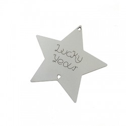 Wooden Lucky Pendant Star "Lucky Year" w/ 2 Holes 73x71mm