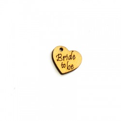 Ciondolo di Legno Cuore con scritta "Bride to be" 16x15mm