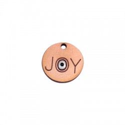 Ξύλινο Μοτίφ Στρογγυλό Μάτι "JOY" Γούρι με Σμάλτο 20mm