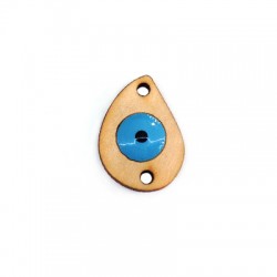 Wooden Drop Pendant Enamel Eye Connector 26x19mm
