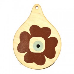 Wooden Lucky Pendant Drop w/ Clover & Evil Eye 102x75mm