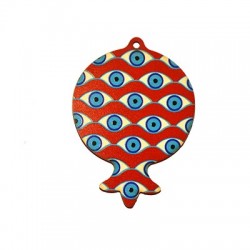 Wooden Lucky Pendant Pomegranate w/ Evil Eyes 80x58mm