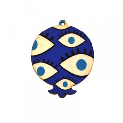 Wooden Lucky Pendant Pomegranate w/ Evil Eyes 80x63mm