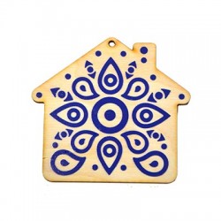 Wooden Lucky Pendant House w/ Evil Eye 70x75mm