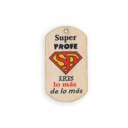 Wooden Pendant Tag 'Super Profe' 50x28mm