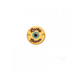 Connettore di Legno 20mm con Occhio Portafortuna e scritta "Lucky Charm" Dipinti
