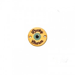 Wooden Lucky Connector Round "Lucky Charm" w/ Evil Eye 20mm