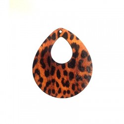 Wooden Pendant Drop Animal Print 55x65mm