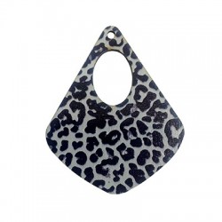 Wooden Pendant Rhombus Animal Print 48x59mm