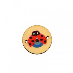 Wooden Connector Round Ladybug w/ Eye 22mm