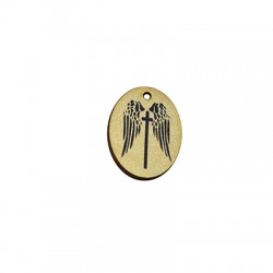 Wooden Pendant Oval Angel's Feathers and Cross 19x25mm
