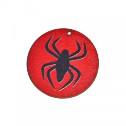 Wooden Pendant Round Spider 50mm