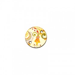 Wooden Connector Round Floral 20mm