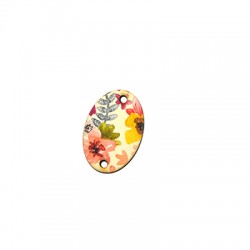 Wooden Connector Oval Floral 25x17mm