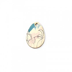 Wooden Charm Oval Floral 18x25mm