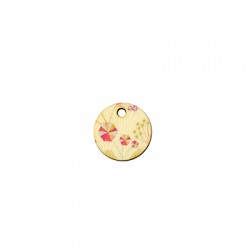 Wooden Charm Round Floral 20mm