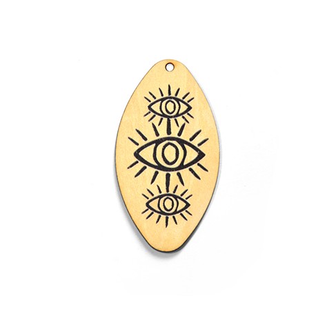 Wooden Pendant Oval with Eyes 32x60mm