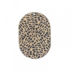 Wooden Pendant Oval Animal Print 34x50mm