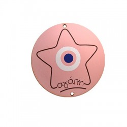 Wooden Lucky Pendant Round "αγάπη" w/ Star & Evil Eye 69mm