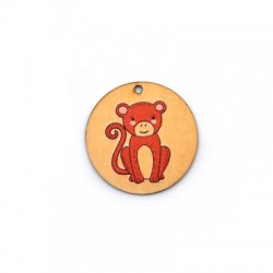 Wooden Pendant Round Monkey 35mm