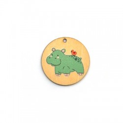 Wooden Pendant Round Hippo 35mm