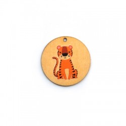 Wooden Pendant Round Tiger 35mm