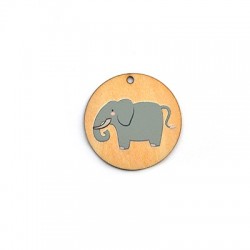 Wooden Pendant Round Elephant 35mm