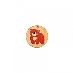 Wooden Pendant Round Bear 35mm